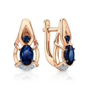 Золотые серьги с бриллиантами природными и сапфирами природными