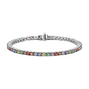 Золотой браслет с изумрудами природными и сапфирами природными