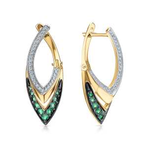 Золотые серьги с бриллиантами природными и изумрудами природными