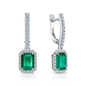 Золотые серьги с бриллиантами природными и изумрудами природными