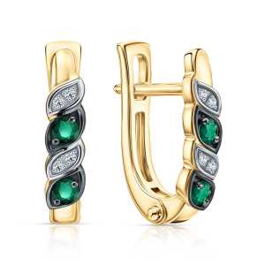 Золотые серьги с бриллиантами природными и изумрудами природными