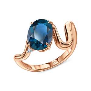 Кольцо из золота с бриллиантом и топазом природным