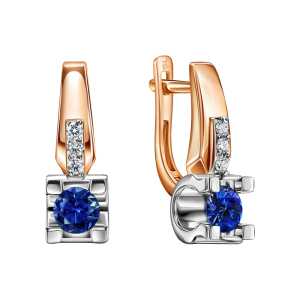 Золотые серьги с бриллиантами природными и сапфирами природными