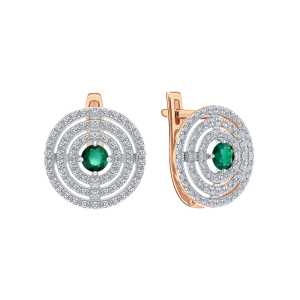 Золотые серьги с бриллиантами природными и изумрудами природными