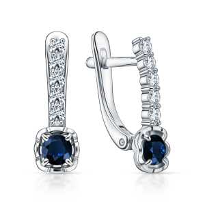 Золотые серьги с бриллиантами природными и сапфирами природными