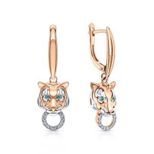 Золотые серьги с бриллиантами природными и изумрудами природными