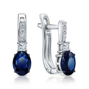 Золотые серьги с бриллиантами природными и сапфирами природными