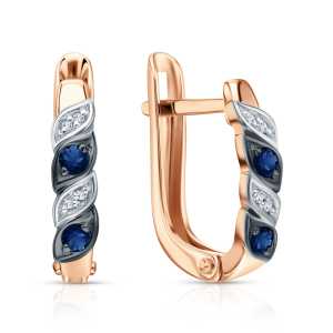 Золотые серьги с бриллиантами природными и сапфирами природными