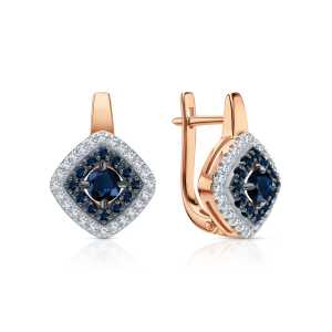 Золотые серьги с бриллиантами природными и сапфирами природными