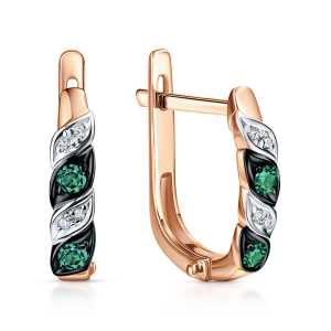 Золотые серьги с бриллиантами природными и изумрудами природными